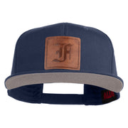 Old English F Faux Leather Patched Cotton Flat Bill Pro Cap - Navy OSFM