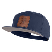 Old English F Faux Leather Patched Cotton Flat Bill Pro Cap - Navy OSFM