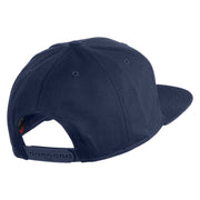 Old English F Faux Leather Patched Cotton Flat Bill Pro Cap - Navy OSFM
