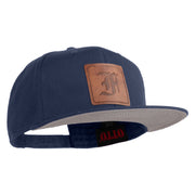 Old English F Faux Leather Patched Cotton Flat Bill Pro Cap - Navy OSFM
