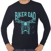 Biker Dad Graphic Long Sleeve Crewneck Tee - Navy XS