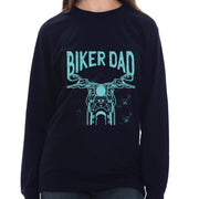 Biker Dad Graphic Long Sleeve Crewneck Tee - Navy XS