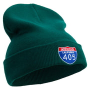 Interstate 405 Embroidered 12 Inch Long Knitted Beanie - Dk-Green OSFM