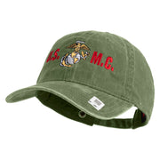USMC Design Embroidered Washed Solid Pigment Dyed Cotton Twill Brass Buckle Cap - Olive OSFM