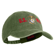 USMC Design Embroidered Washed Solid Pigment Dyed Cotton Twill Brass Buckle Cap - Olive OSFM