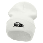 Luxury Car Embroidered 12 Inch Long Knitted Beanie - White OSFM