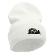 Luxury Car Embroidered 12 Inch Long Knitted Beanie - White OSFM