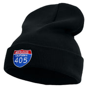 Interstate 405 Embroidered 12 Inch Long Knitted Beanie - Navy OSFM