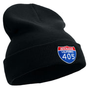 Interstate 405 Embroidered 12 Inch Long Knitted Beanie - Navy OSFM