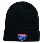 Interstate 405 Embroidered 12 Inch Long Knitted Beanie - Navy OSFM