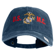 USMC Design Embroidered Washed Solid Pigment Dyed Cotton Twill Brass Buckle Cap - Navy OSFM