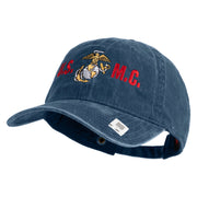 USMC Design Embroidered Washed Solid Pigment Dyed Cotton Twill Brass Buckle Cap - Navy OSFM