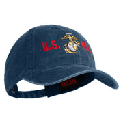 USMC Design Embroidered Washed Solid Pigment Dyed Cotton Twill Brass Buckle Cap - Navy OSFM