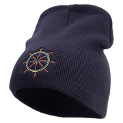 Made in USA Navy Rudder Embroidered 8 Inch Solid Knit Short Beanie - Navy OSFM