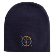 Made in USA Navy Rudder Embroidered 8 Inch Solid Knit Short Beanie - Navy OSFM