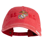 USMC Design Embroidered Washed Solid Pigment Dyed Cotton Twill Brass Buckle Cap - Red OSFM