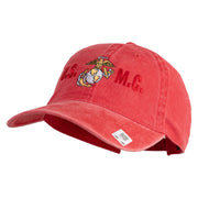 USMC Design Embroidered Washed Solid Pigment Dyed Cotton Twill Brass Buckle Cap - Red OSFM