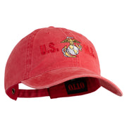 USMC Design Embroidered Washed Solid Pigment Dyed Cotton Twill Brass Buckle Cap - Red OSFM