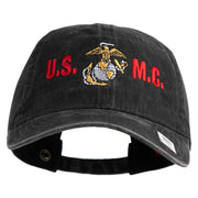 USMC Design Embroidered Washed Solid Pigment Dyed Cotton Twill Brass Buckle Cap - Black OSFM