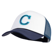 Large C Patched Summer Foam Mesh Trucker Cap - Navy White OSFM
