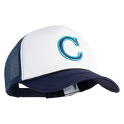 Large C Patched Summer Foam Mesh Trucker Cap - Navy White OSFM