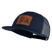 Papa Bear Faux Leather Patched Flat Bill Trucker Cap - Navy OSFM