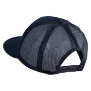 Papa Bear Faux Leather Patched Flat Bill Trucker Cap - Navy OSFM