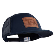 Papa Bear Faux Leather Patched Flat Bill Trucker Cap - Navy OSFM