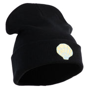 Pastel SeaShell Embroidered Patched 12 Inch Long Knitted Beanie - Black OSFM