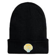 Pastel SeaShell Embroidered Patched 12 Inch Long Knitted Beanie - Black OSFM