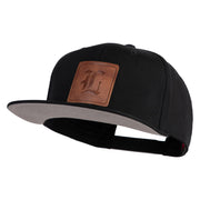Old English L Faux Leather Patched Cotton Flat Bill Pro Cap - Black OSFM