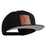 Old English L Faux Leather Patched Cotton Flat Bill Pro Cap - Black OSFM