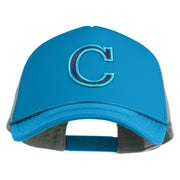 Large C Patched Summer Foam Mesh Trucker Cap - Aqua Grey OSFM