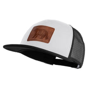 Papa Bear Faux Leather Patched Flat Bill Trucker Cap - White Black OSFM