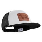 Papa Bear Faux Leather Patched Flat Bill Trucker Cap - White Black OSFM