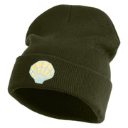 Pastel SeaShell Embroidered Patched 12 Inch Long Knitted Beanie - Olive OSFM