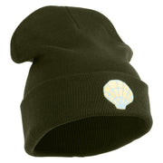 Pastel SeaShell Embroidered Patched 12 Inch Long Knitted Beanie - Olive OSFM