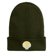 Pastel SeaShell Embroidered Patched 12 Inch Long Knitted Beanie - Olive OSFM
