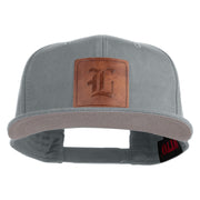 Old English L Faux Leather Patched Cotton Flat Bill Pro Cap - Grey OSFM