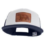 Papa Bear Faux Leather Patched Flat Bill Trucker Cap - White Navy OSFM