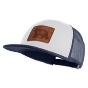 Papa Bear Faux Leather Patched Flat Bill Trucker Cap - White Navy OSFM