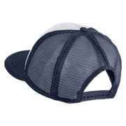 Papa Bear Faux Leather Patched Flat Bill Trucker Cap - White Navy OSFM