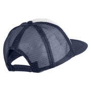 Papa Bear Faux Leather Patched Flat Bill Trucker Cap - White Navy OSFM