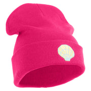 Pastel SeaShell Embroidered Patched 12 Inch Long Knitted Beanie - Magenta OSFM