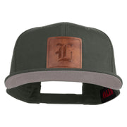 Old English L Faux Leather Patched Cotton Flat Bill Pro Cap - Charcoal OSFM
