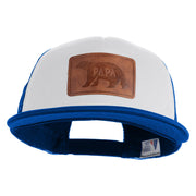 Papa Bear Faux Leather Patched Flat Bill Trucker Cap - White Royal OSFM