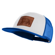 Papa Bear Faux Leather Patched Flat Bill Trucker Cap - White Royal OSFM