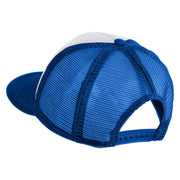 Papa Bear Faux Leather Patched Flat Bill Trucker Cap - White Royal OSFM