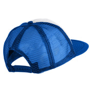 Papa Bear Faux Leather Patched Flat Bill Trucker Cap - White Royal OSFM