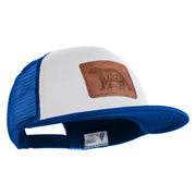 Papa Bear Faux Leather Patched Flat Bill Trucker Cap - White Royal OSFM
